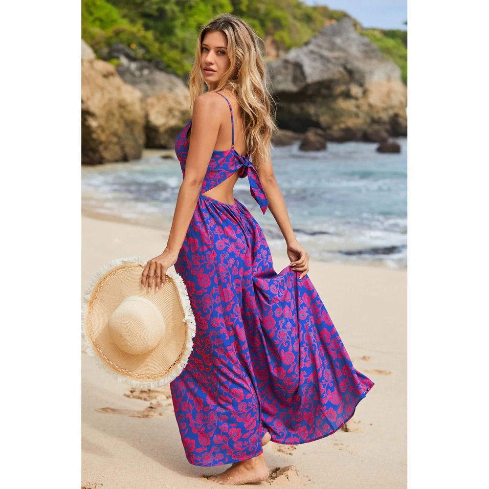 NWT‎ Cupshe Floral Maxi Dress Pink Blue Sleeveless Cut Out Backless Summer Party